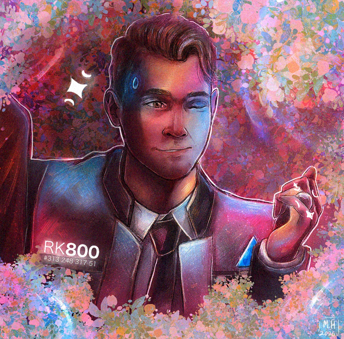 martyinbloom's tweet photo. Silly little color experiment 💙⭕️

#connorrk800 #detroitbecomehuman #bryandechart #quanticdream #videogame #fanart #digitalart #clipstudio #illustration #flowers #texture #neon https://t.co/bvISIgdmal