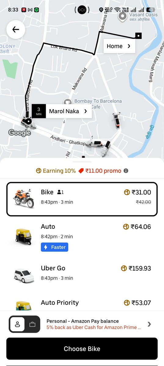 him_poddar's tweet photo. Mumbai designated fare for 1.5km auto ride is 26/-. @Uber and @rapidobikeap price it as high as 80/- at peak hours. For the auto driver this means 3x income on the same ride post commission. No wonder running autos refuse rides @mybmc @MumbaiPolice @Dev_Fadnavis @mieknathshinde https://t.co/WxZAJoqYwF