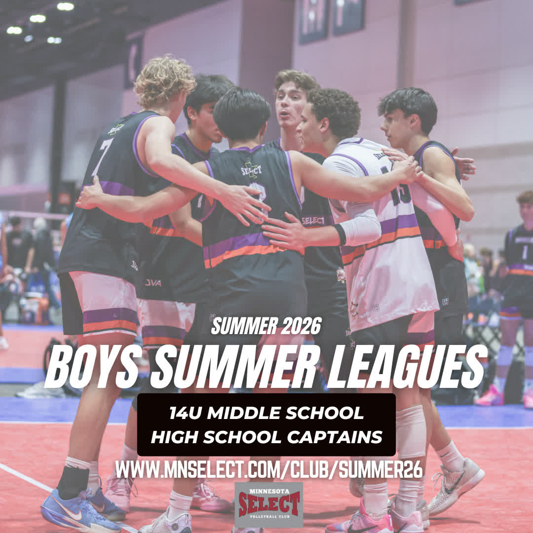 MNSelect's tweet photo. Boys volleyball players grades 4-12 can stay connected to 6-on-6 volleyball this summer through our boys' leagues! For boys grades 4-8, check out our Middle School League, and for boys grades 9-12, come join our High School League as an individual or wi... https://t.co/eouPcsASxD https://t.co/wL9XcE29xA