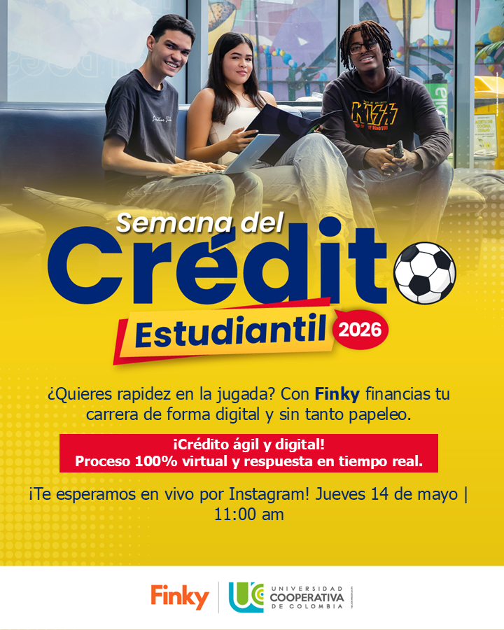 UCooperativaCol's tweet photo. Cada paso que das hoy te acerca más al profesional que quieres ser. 

Conéctate con Finky y descubre alternativas de financiación que pueden ayudarte a seguir construyendo tu futuro académico. 

Te esperamos este 14 de mayo a las 11:00 a. m. en nuestro Instagram @ucc_oficial. https://t.co/0qhK1bftMk