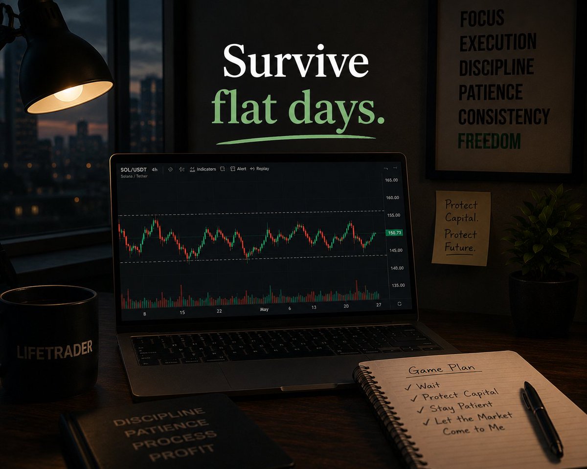 LifeofTrader247's tweet photo. Day 20/30

nothing moved today

kept waiting for the setup
kept thinking maybe i’m missing something

but some days the market gives nothing
and forcing action just creates damage

still learning that survival matters more than 
excitement

the goal isn’t to win every day

it’s to still be here when the real opportunity comes

Survive flat days.