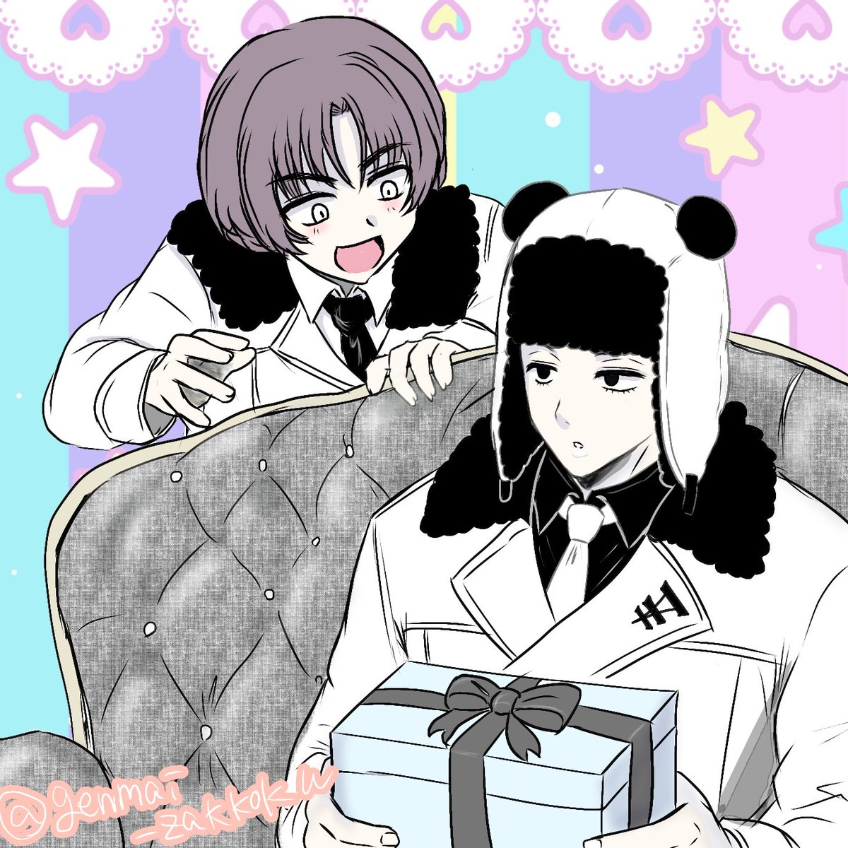 お祝い絵🎁文字なしver. 🐼の顔が決まらなくって2パターン🤣 #毎日魔