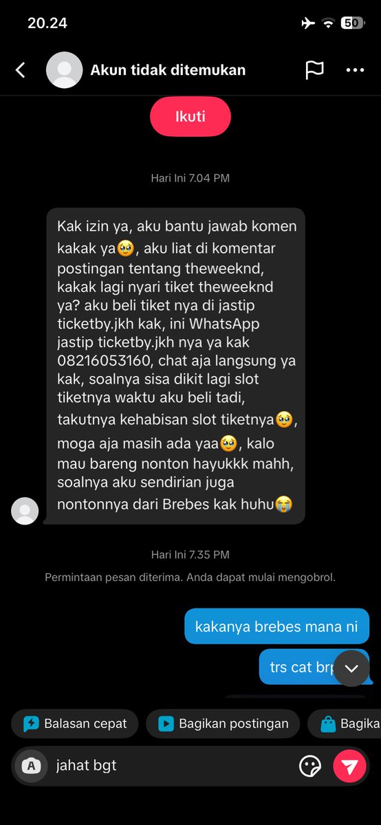 fairyeoc's tweet photo. kena scam jastip tiket the weeknd mengatasnamakan ticketby.jkh gw dh bikin laporan ke reskrim https://t.co/JmBYM7IMk1