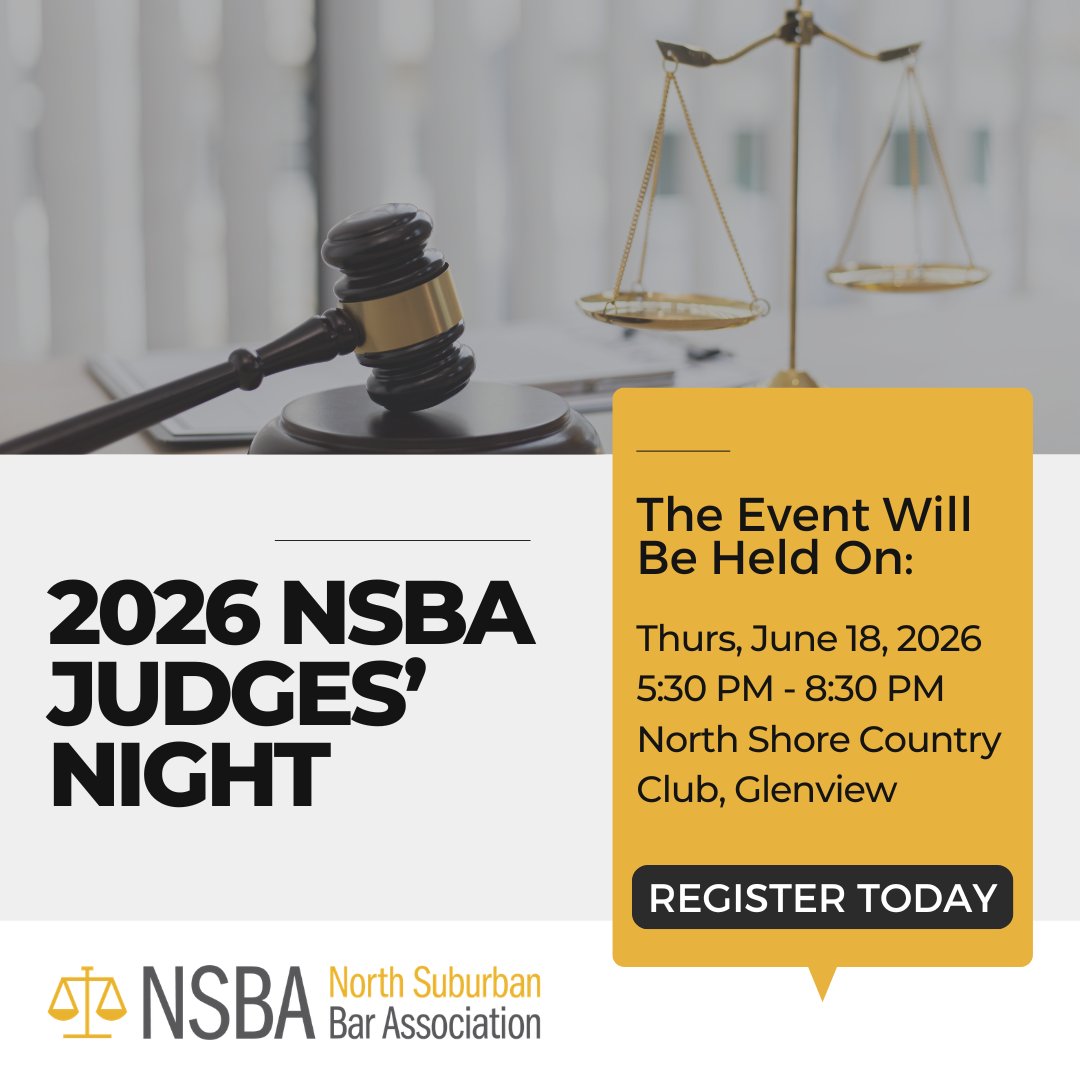 ILNSBA's tweet photo. ⚖️ Join us for our Annual Judges' Night on Thursday, June 18 at 5:30PM at The North Shore Country Club. The North Suburban Bar Association will recognize and honor distinguished members of the judiciary.

Register now: https://t.co/MVDZbfhtx7 

#JudgesNight2026 #NSBAEvents #NSBA https://t.co/Ss6qKyCpmV