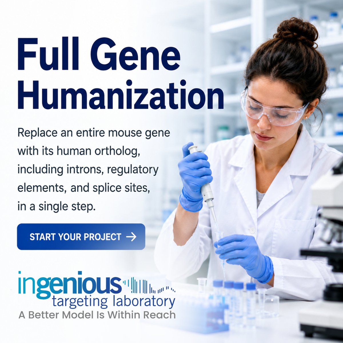 GeneTargeting's tweet photo. Full Gene Humanization
Replace an entire mouse gene with its human ortholog, including introns, regulatory elements, and splice sites, in one step.
#HumanizedMice #MouseModels #TranslationalResearch #PreclinicalResearch
https://t.co/Av9ZFCrf32 https://t.co/9CNag5cLLG