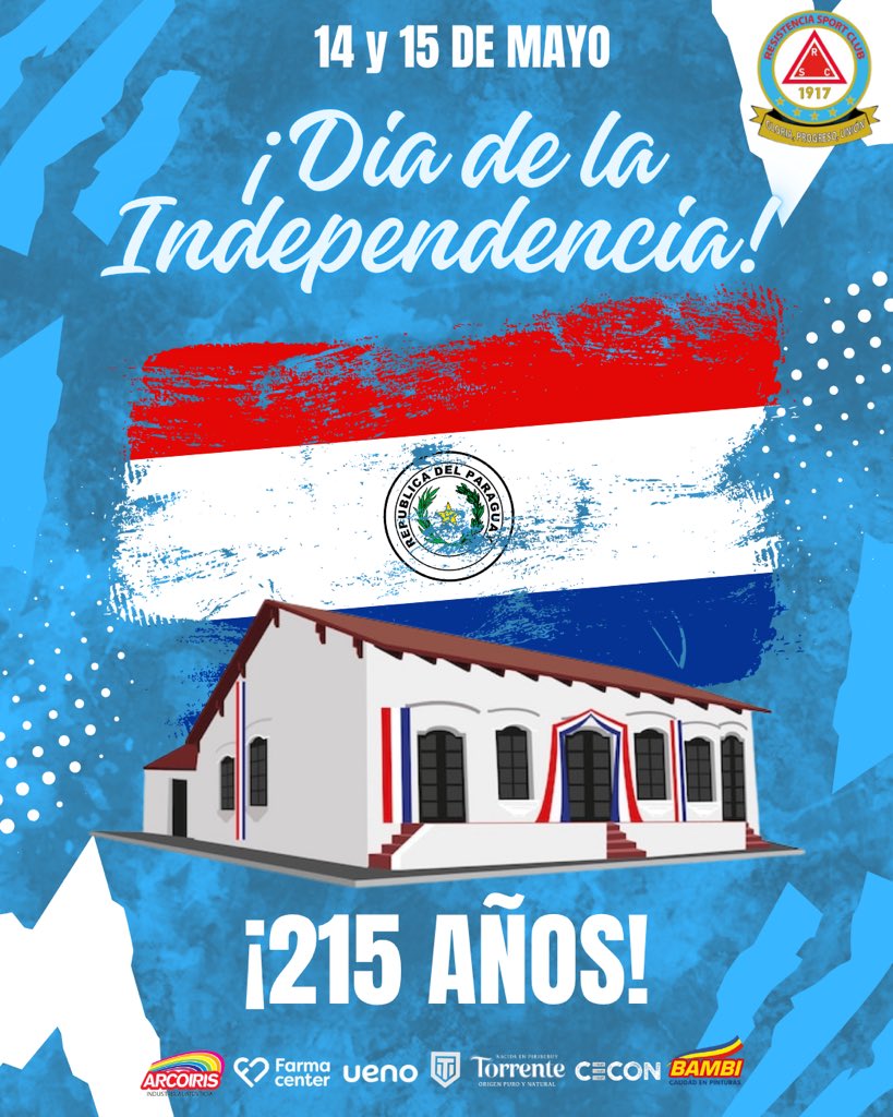 ResiSportClub's tweet photo. ¡Feliz día de la Independencia, Paraguay! 🇵🇾❤️🤍💙

Conmemoramos el Día de la Independencia reafirmando nuestro compromiso con la libertad y la identidad nacional. 

215 Años celebrando nuestras raíces, nuestra historia y nuestra libertad. 🇵🇾

#VamosResi 🔺🩵 https://t.co/ro4drDtSQH
