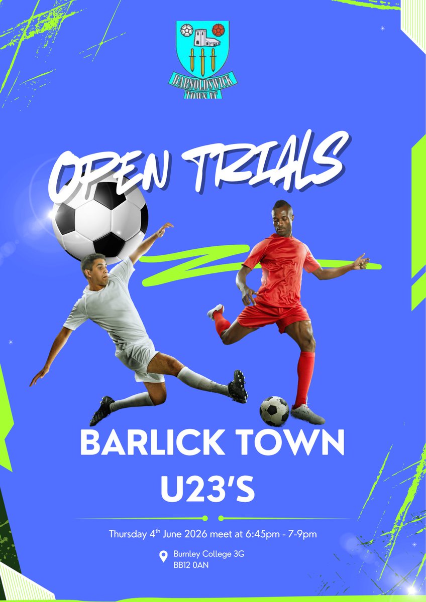 barlickfc's tweet photo. U23’s Open Trials
4th June - 7-9pm at Burnley College 3g
If you are interested please fill out the form on the below link 💙💛

https://t.co/Owjfcm67Ss https://t.co/u3Lwh4fHGt