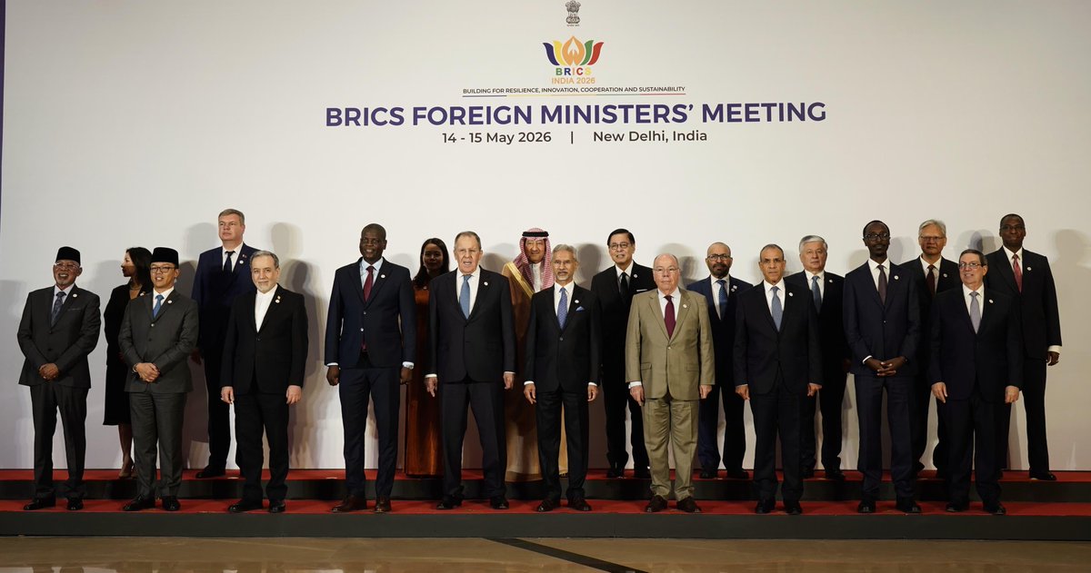 UGHighCommND's tweet photo. Following the courtesy call on PM @narendramodi, Hon. Gen. Abubakhar Jeje Odongo joined his host @DrSJaishankar and Foreign Ministers of BRICS Member and Partner countries for the open session of BRICS@20 held under the theme 'Building for Resilience, Innovation, Cooperation and Sustainability.