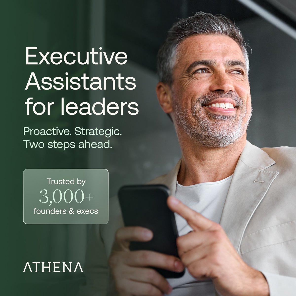 athenago's tweet photo. Trusted by 3,000+ founders and executives who chose long-term partnership over transactional support.
