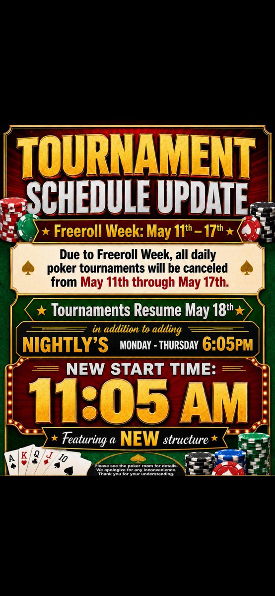 STN_Poker's tweet photo. New start times and new tournaments being added at the Red Rock Poker Room! Come join is starting Monday 5/18!
#Poker #TexasHoldem #Tournaments #RedRockCasino #LasVegas https://t.co/hiQsMocGo5