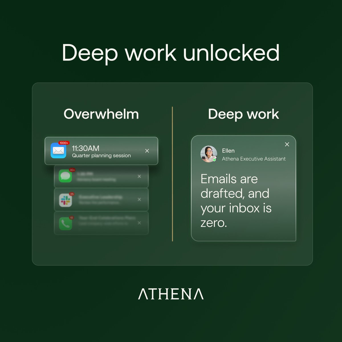 athenago's tweet photo. Emails drafted, inbox cleared, priorities surfaced. An Executive Assistant that keeps you moving.