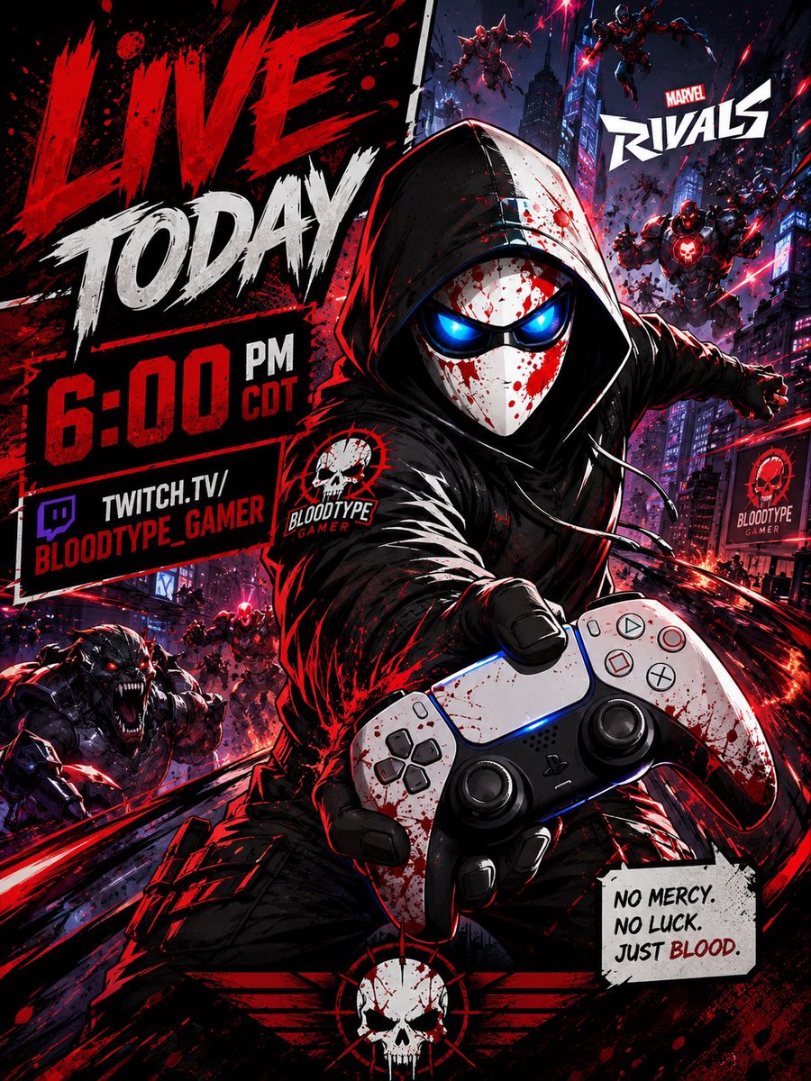 Bloodtype_Gamer's tweet photo. Marvel Rivals stream later 6:00 PM CDT! Come on by and hangout! 

https://t.co/4mAdC3kIPz 

#marvelrivals #twitch https://t.co/6yOgzFO9W2