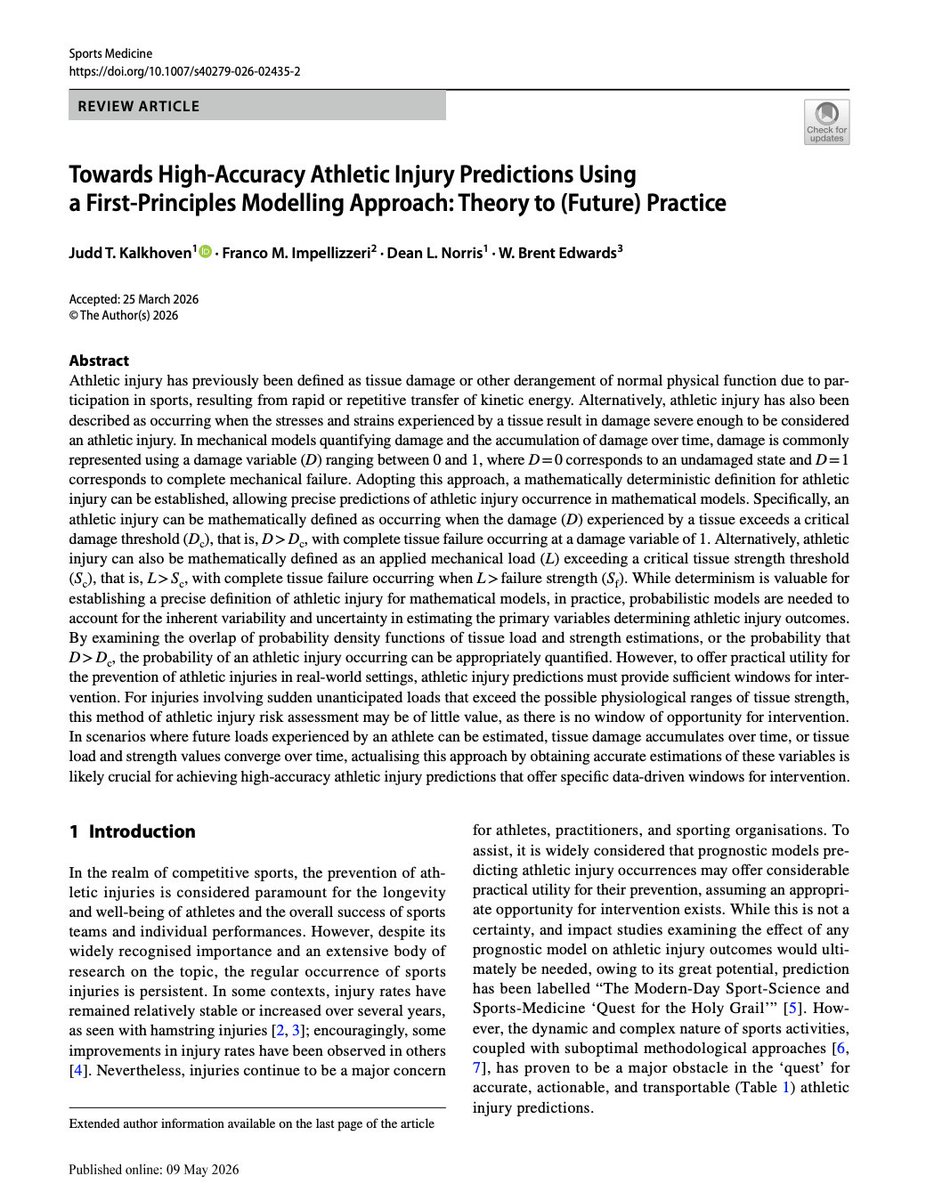 Tatopek1's tweet photo. 🆕"This article aimed to provide a conceptual framework, based on fundamental principles, that would enable effective predictions to be made about sports injuries"
➡️Bear in mind ⚽️
👉@KalkhovenJudd @francoimpell @DNorrisSC @edwardswb 2026🇦🇺
📂Open Access: https://t.co/qEpyBllbyk https://t.co/Ip73KpPqx3