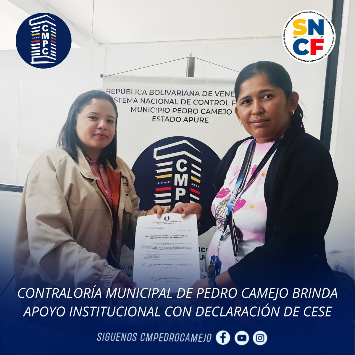 CMPedroCamejo's tweet photo. En cumplimiento de las directrices emanadas por el Contralor Municipal, Licdo. Orlando Benaventa, la Contraloría Municipal de Pedro Camejo prestó apoyo técnico y administrativo a la Licda. Dayana Rueda.
​Dicha asistencia estuvo enfocada en el proceso de su Declaración de Cese. https://t.co/Cm15hrDMFo