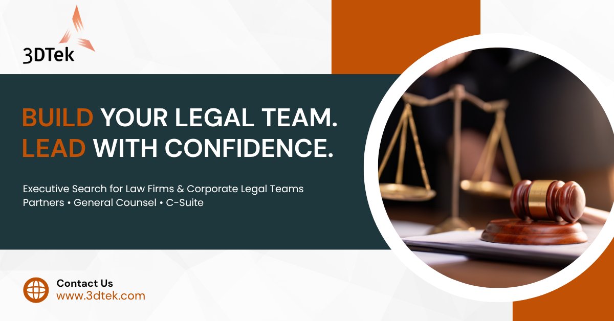 3DTek's tweet photo. 3D Tek: Securing high-impact leadership for the legal industry. Let us help you find the leadership that drives your business forward. #3DTek #Legal #ExecutiveSearch #Csuite https://t.co/0yXOlpjTza https://t.co/WTNmtv1z8z
