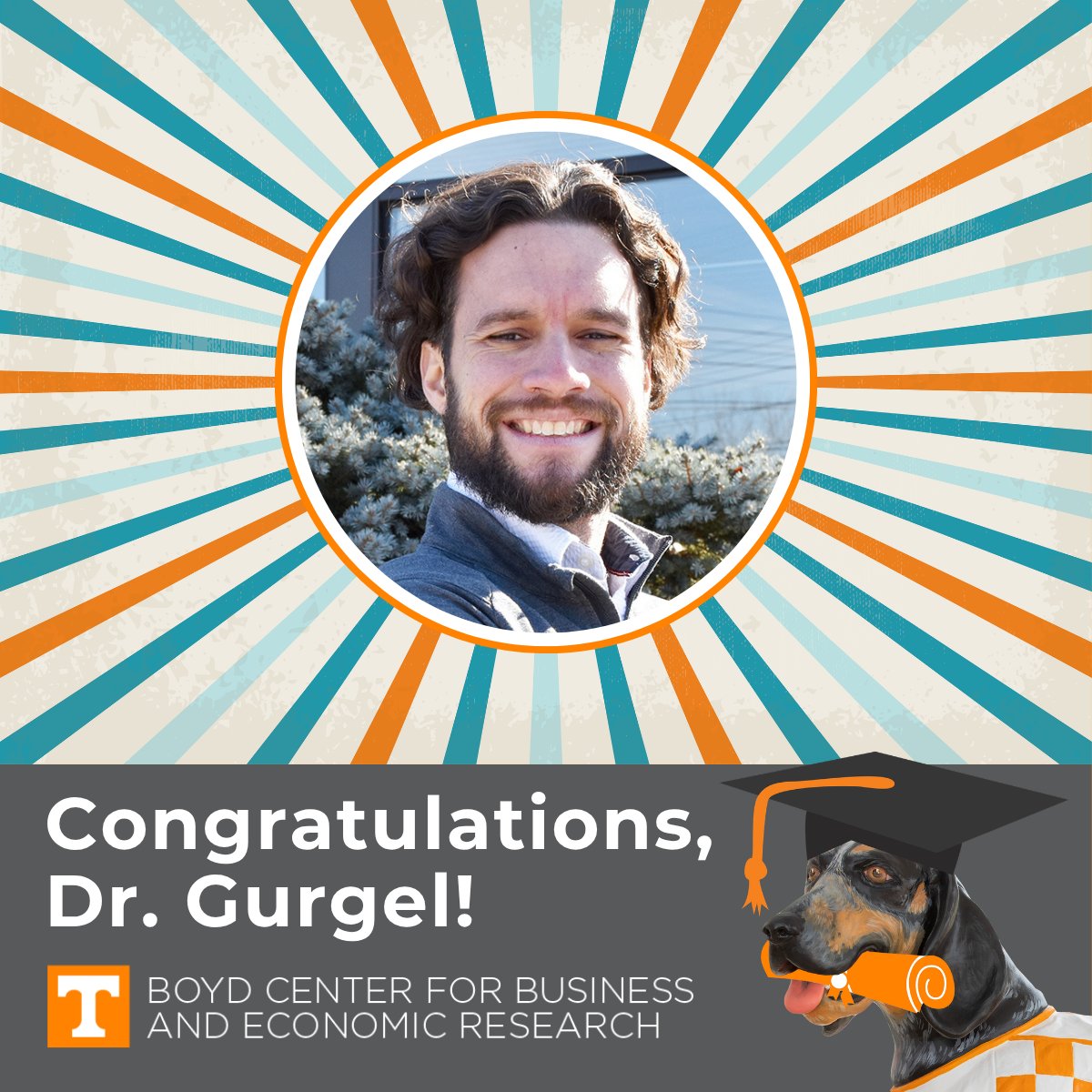 UTBoydCenter's tweet photo. Lucas Gurgel has worked in the Boyd Center for three years, and his research focuses on labor and public economics, with attention to the intersection of education and health outcomes. He's graduating with a Ph.D. in Economics from @HaslamUT at @utknoxville! @tennalum #UTGrad2026 https://t.co/e27URocAoz