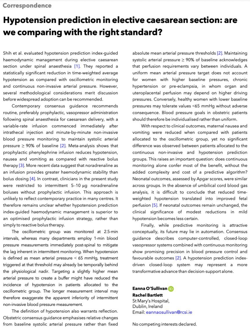 Anaes_Journal's tweet photo. Hypotension prediction in elective caesarean section: are we comparing with the right standard?

#anaesthesia #MedTwitter

https://t.co/CTHwtoVR4c https://t.co/DDZFnBzSip
