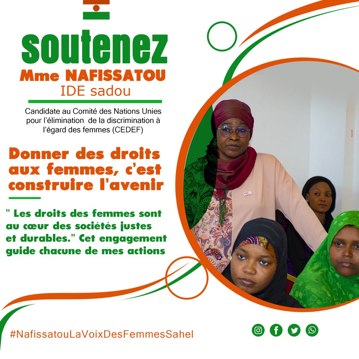 ONGFADniger's tweet photo. #CEDEF #CEDAW #Impact #Sahel #Niger #HearHerStory #WomenRise
“Les droits des femmes sont au cœur des sociétés justes et durables.” Cet engagement n’est pas un slogan : il guide chacune de mes actions, sur le terrain comme à l’international.
Je me bat pour que les filles https://t.co/b9Lfj0ZXL9