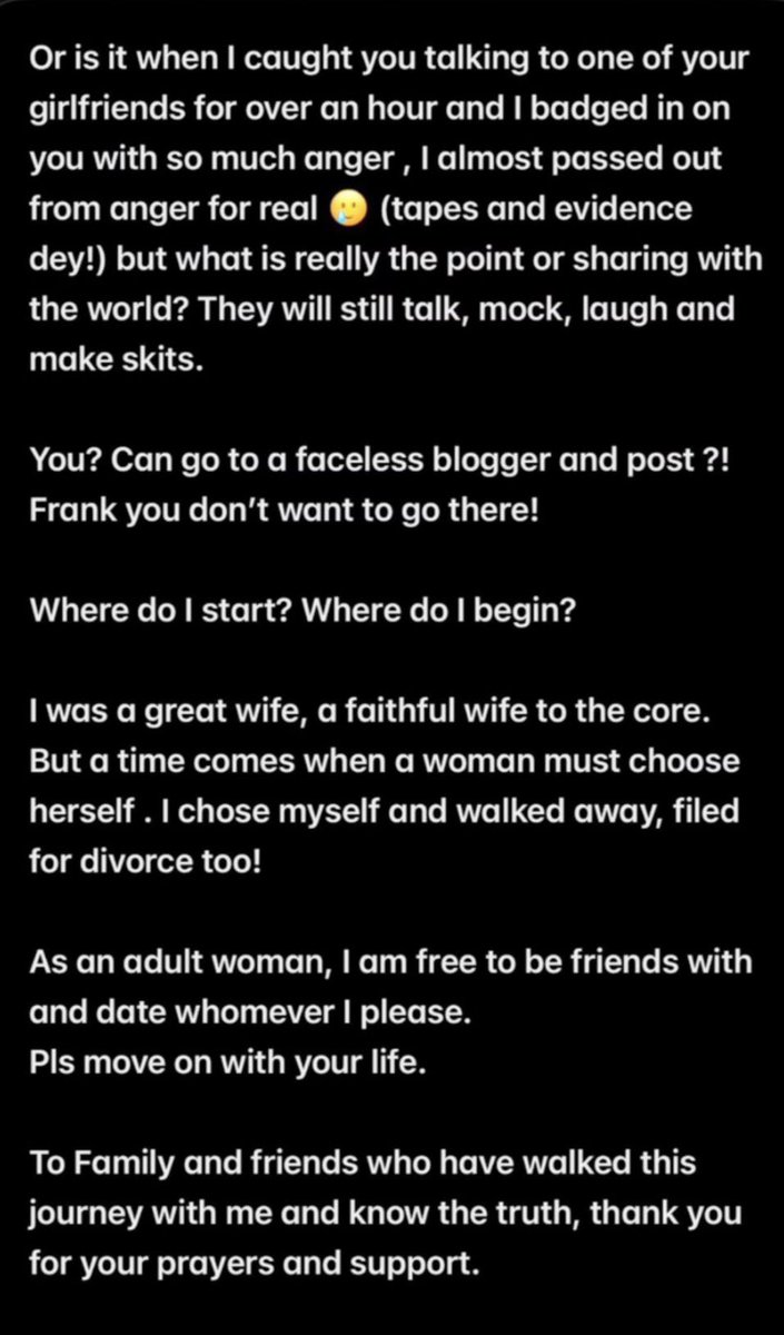DAMIADENUGA's tweet photo. Frank Edoho’s wife has finally broken her silence and shared her side of the story😳 https://t.co/KEoAWKDylN