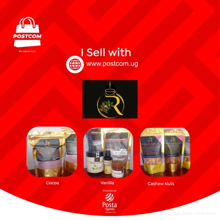 PostcomUG's tweet photo. Busoga Flower premium food products now available in 120 countries around the world through the https://t.co/0pTyg6j7F2 webshop. Directly from the Pearl of Africa, the finest products produced at the Source of the River Nile made with ingredients grown by Ugandan smallholders on Ugandan Soils.