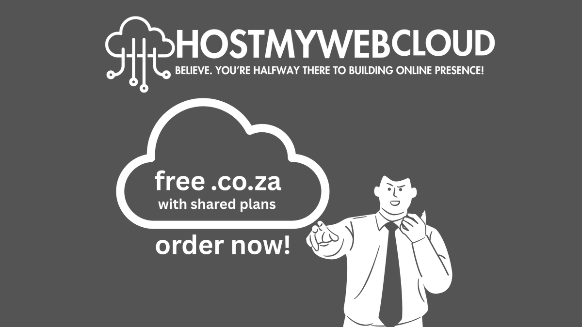 HostMyWebCloud's tweet photo. Get a FREE .co.za domain with @HostMyWebCloud  (Pty) Limited 🇿🇦

⚪ Pick any shared hosting plan
⚪ Register your domain
⚪ Launch your online presence
⚪ Claim yours: https://t.co/Hx5K6pZGgb 

#WebHosting #SouthAfrica #Domain #HostMyWebCloud https://t.co/TMRHtQBInO