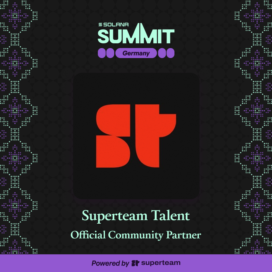 SuperteamTalent's tweet photo. Superteam Talent is joining the Solana Summit Germany as an official Community Partner 🇩🇪

Organized by @SuperteamDE 

Here to be your career gateway into the ecosystem https://t.co/Y7Vf92hQgK