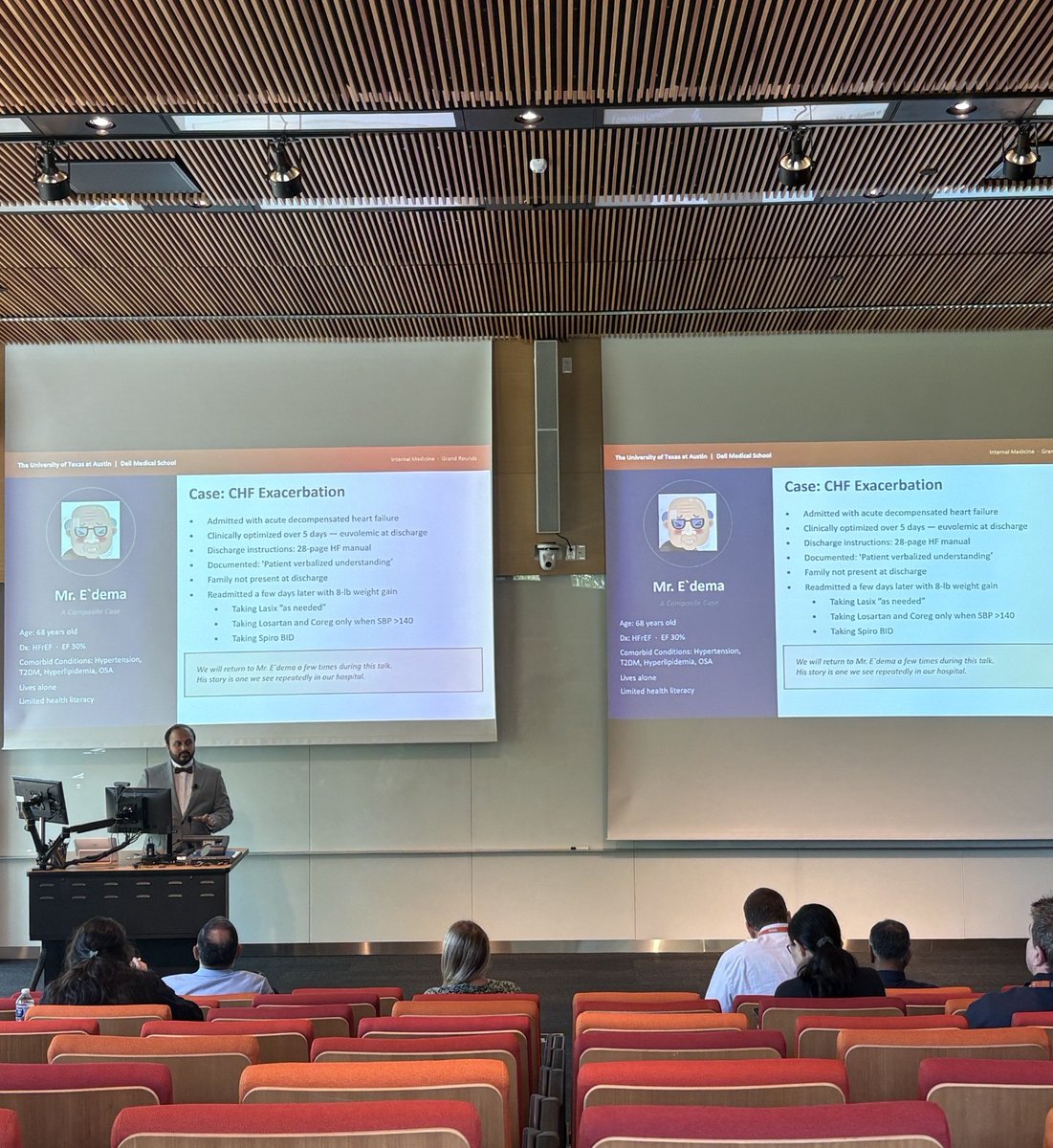 DellMedIntMed's tweet photo. Yesterday, the Department of Medicine hosted a Chief Resident Presentation featuring Dr. Hamzah Ali on using AI to reduce heart failure readmissions. Great discussion on innovation, patient education, and care delivery! https://t.co/jeONHMu93U