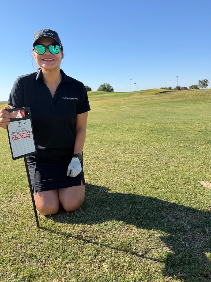 FirstBasin's tweet photo. A great day on the green with Team First Basin at the Chamber Challenge hosted by the @OdessaChamber! ⛳️
We’re always proud to support the Odessa Chamber and the impact they make in our community. Congratulations to Darshina Galloway for taking home the Longest Drive award! 🏌️‍♀️ https://t.co/165pHFYWaw