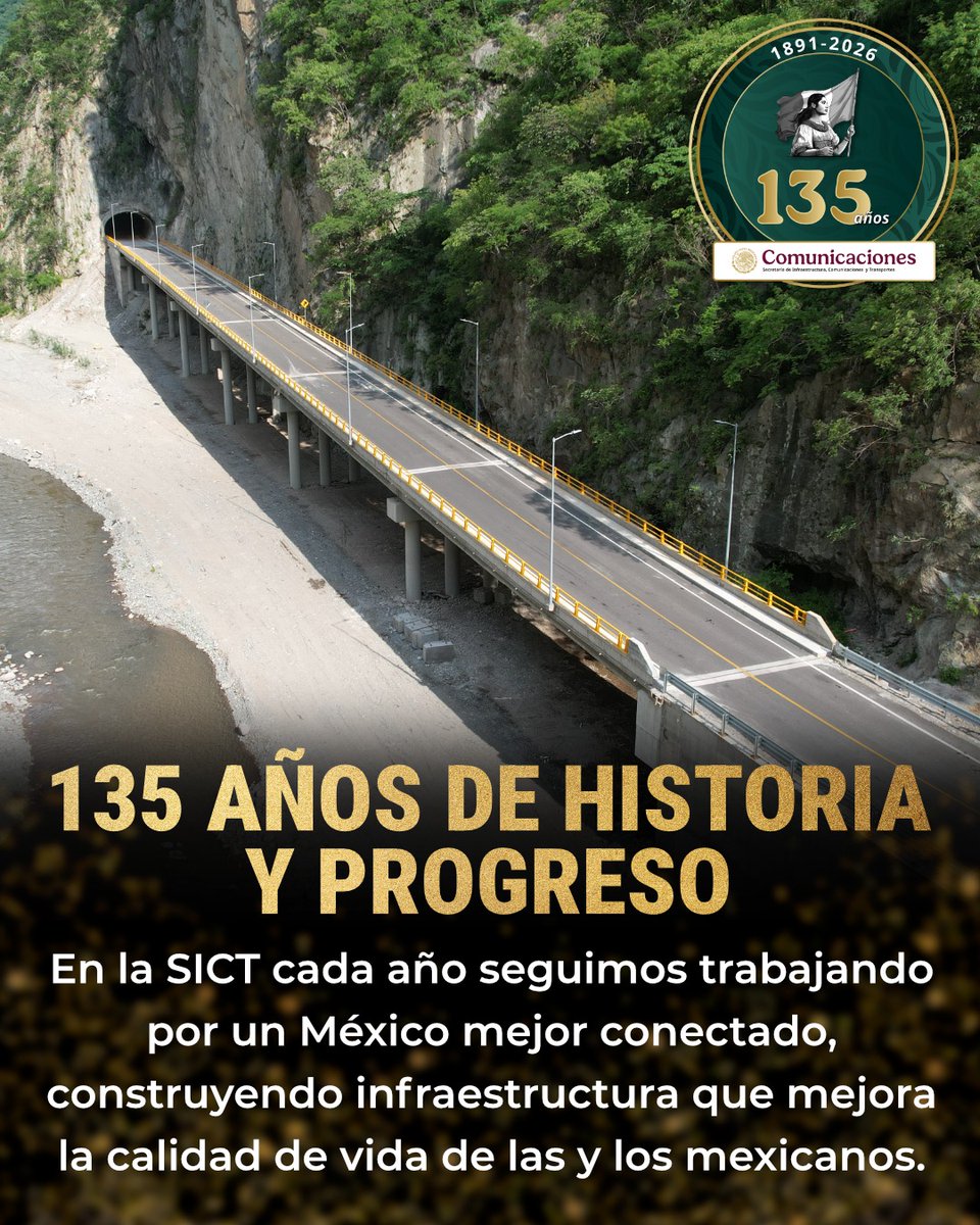 SICT_Durango's tweet photo. 🇲🇽🛣️ 135 años construyendo caminos hacia el progreso.

En la SICT continuamos trabajando con compromiso para fortalecer la conectividad del país y mejorar la calidad de vida de las y los mexicanos mediante infraestructura moderna y segura. 🚧✨

#135AñosSICT https://t.co/bVJrDMl825