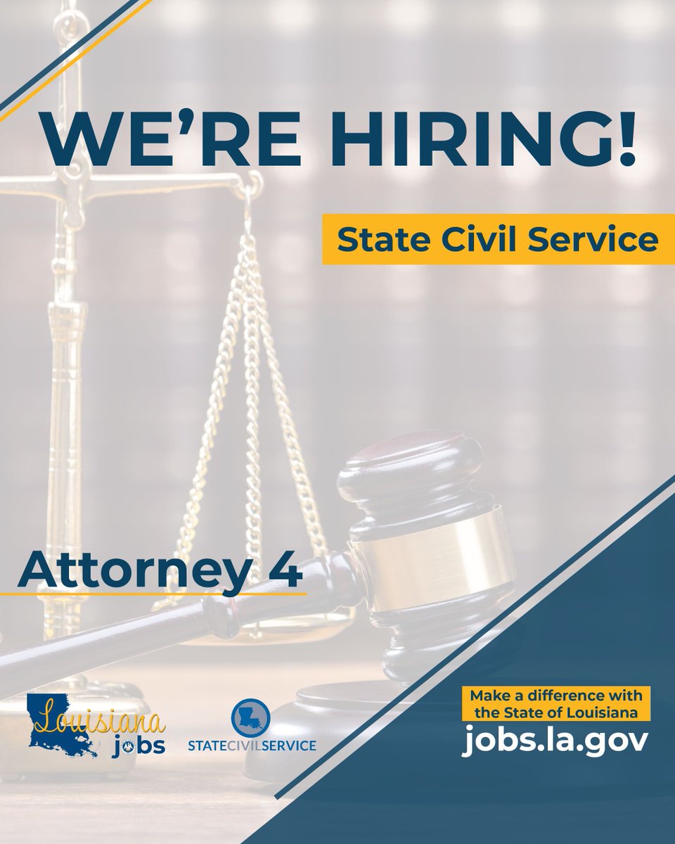 LA_SCS's tweet photo. We’re hiring an attorney to join our Appeals Division! Check out the position details and apply by 5/26/2026: https://t.co/pJIrUScU3x #ChooseLouisianaJobs #EveryDayForEveryCitizen #lagov https://t.co/dIn2SLVJlt