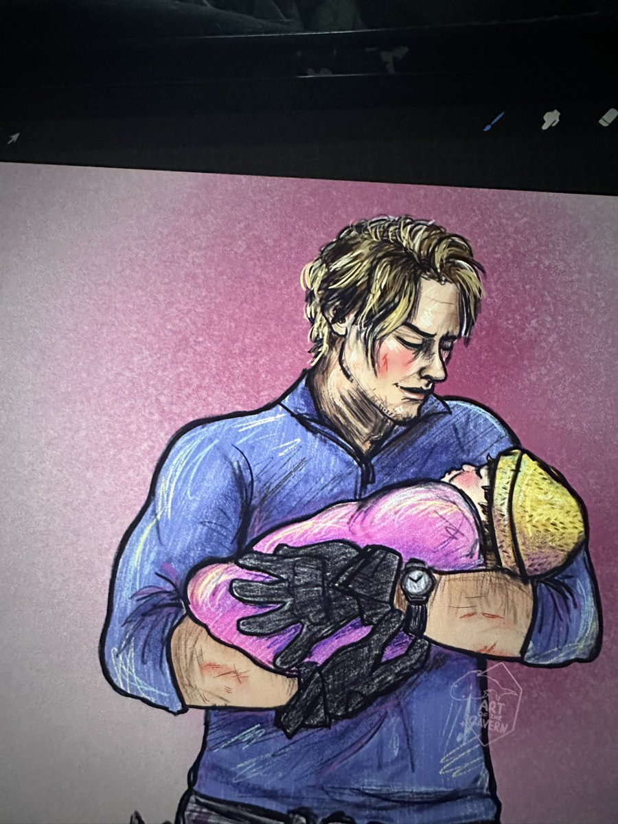 outofthecavern's tweet photo. ✨Someone to go home to✨
#daddyleon 😚 I have a head cannon that Leon wants to name his first daughter Emma in honor of the Kendos… might just be me tho #rebhfun #RE9 #residentevil #leonkennedy #myart https://t.co/sEf9w20J8R