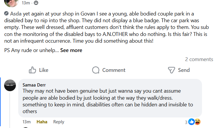 ComradeRedJimmy's tweet photo. Posted this on my local FB page. I could have put a big bet on getting the response I did with idiots liking it. #disability #parkingproblem #bluebadge https://t.co/VuGUHCyMDq