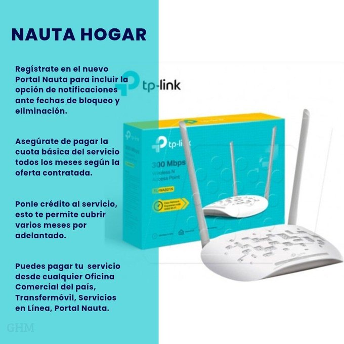 yusdedominguez's tweet photo. Evite perder su servicio Nauta Hogar, mantégase activo. https://t.co/T07j6KYEZl