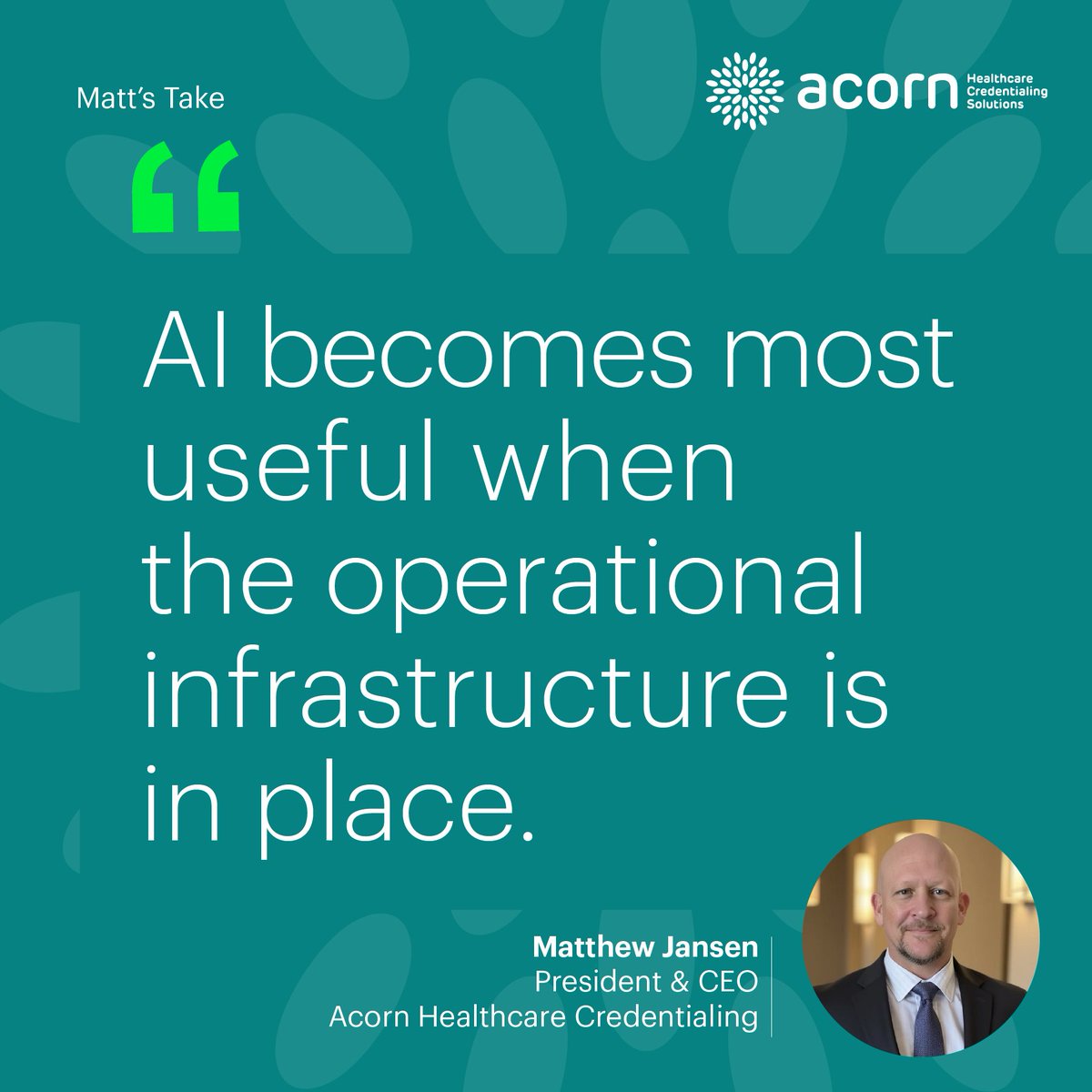 AcornCred's tweet photo. AI becomes most useful when the operational infrastructure is in place.

Credentialing, enrollment, onboarding, and provider data aren't separate functions. They're deeply interconnected.

When that foundation is fragmented, AI doesn't fix it. It scales it.

#AI #Credentialing https://t.co/sYyMzJTANO