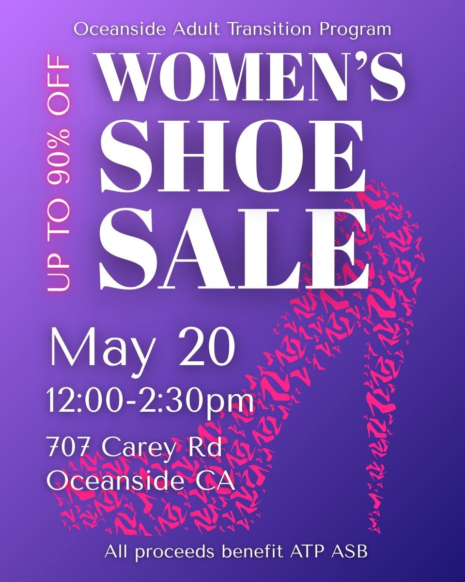 ATP_OUSD's tweet photo. Join us on Wednesday, May 20th for our shoe sale fundraiser. We will be selling new, women's shoes for huge discounts. The shoes are sizes 6 &amp; 7 with a limited supply of larger sizes. Hope to see you there! https://t.co/2XpIrrpNuF