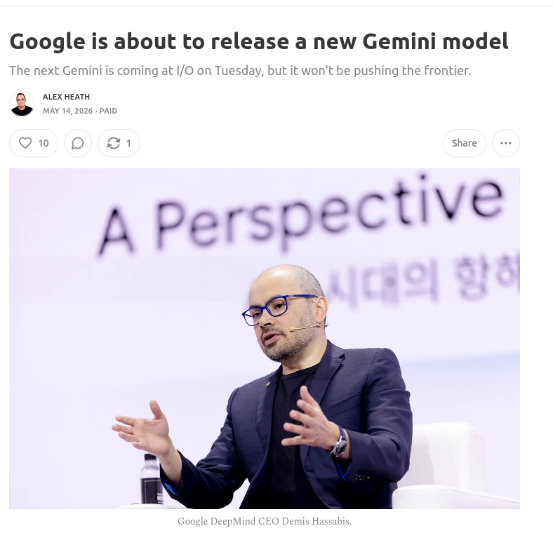 Google to Debut Gemini Model Matching GPT-5.5 at I/O Tuesday