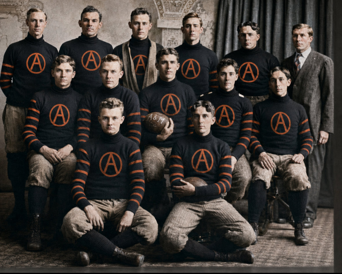PistolRick's tweet photo. With some Photoshop and a bit of Allen Iverson I was able to upscale and colorize the original Oklahoma A&amp;M team photo https://t.co/STuSeNg3Va