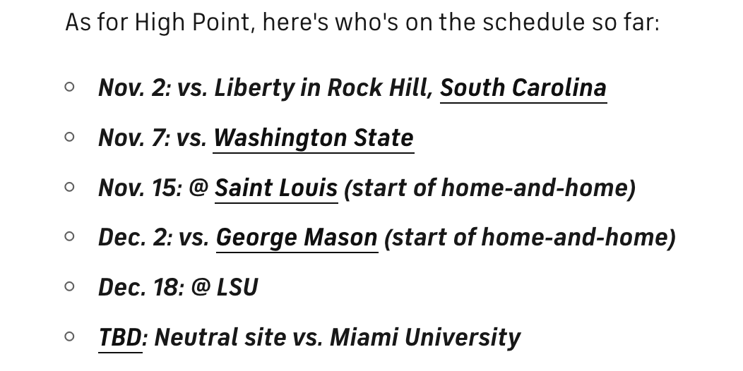 PaulFritschner's tweet photo. Looks like High Point and the Miami RedHawks are going to meet at a TBD neutral site next season.

A rock-solid schedule for Flynn Clayman. Love it that they're able to get these games. https://t.co/wcasFfpxXu
