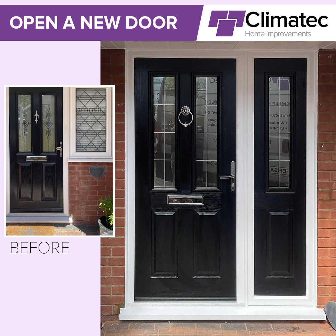 ClimatecHI's tweet photo. If you want a new door, you shall have a new door.. &amp; maybe a side panel to match too! Our team have been dodging the rain today to transform our customer's house, removing the old door &amp; window &amp; replacing it with a high quality, composite door &amp; side panel from Solidor. 
#doors https://t.co/OZ2Cwre568