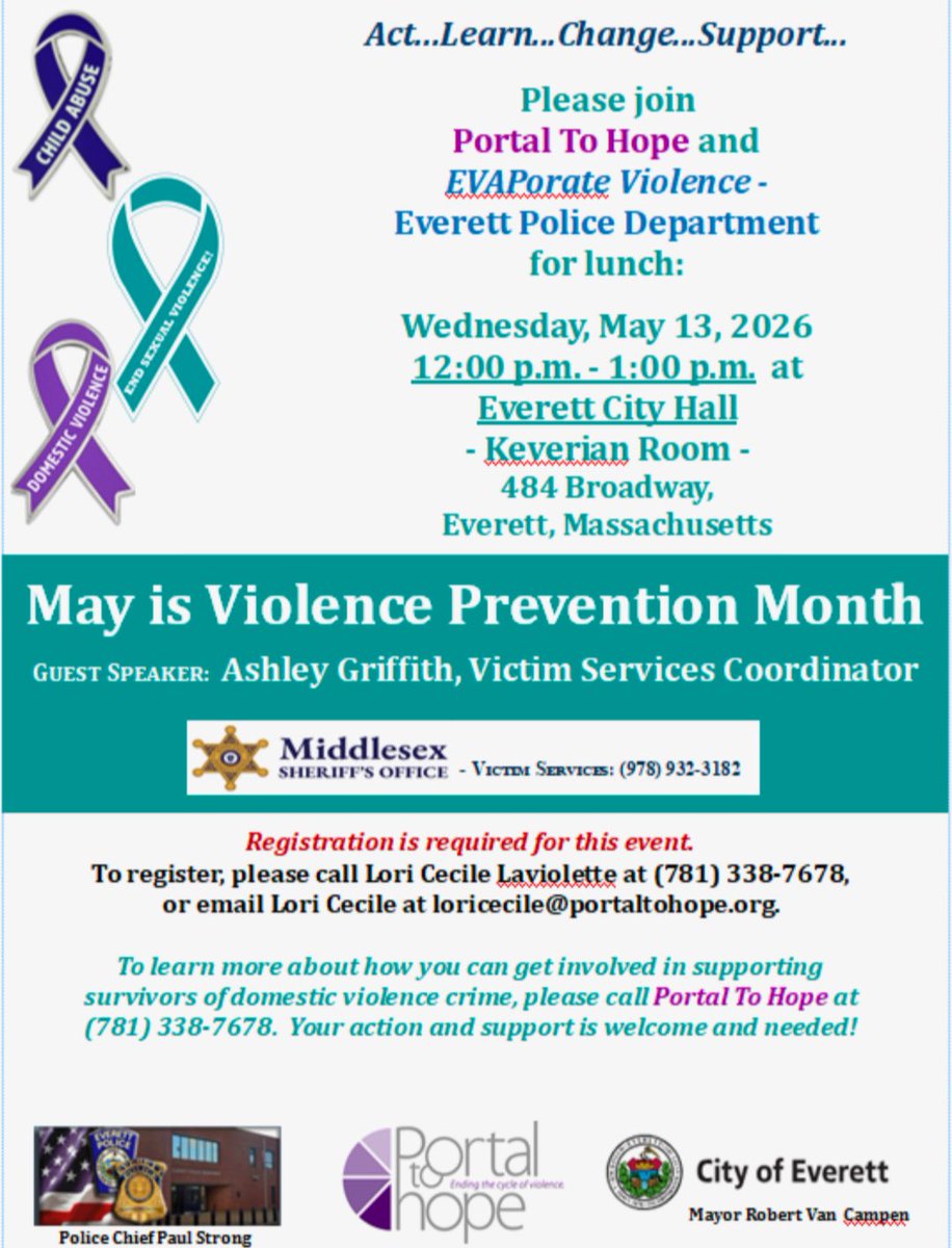 repdonato's tweet photo. May is Violence Prevention Month in Massachusetts! Yesterday I attended the Portal to Hope Forum at Everett City Hall to discuss the important topic of domestic violence with EVAPorate Violence of the Everett Police Department, Portal to Hope, and Representative McGonagle. https://t.co/VncUYO7jHs