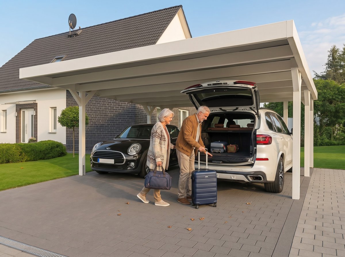 Easycarport's tweet photo. Einsteigen, losfahren und dabei entspannt wissen: Zuhause arbeitet die Sonne weiter. ☀️
Ein moderner Solarcarport schützt Ihr Fahrzeug und verbindet Komfort mit nachhaltiger Energie.

#solarcarport #solarterrasse #premiumsolarglas #solarenergie #eigenstrom #energieeffizienz https://t.co/rWKWOleMrC