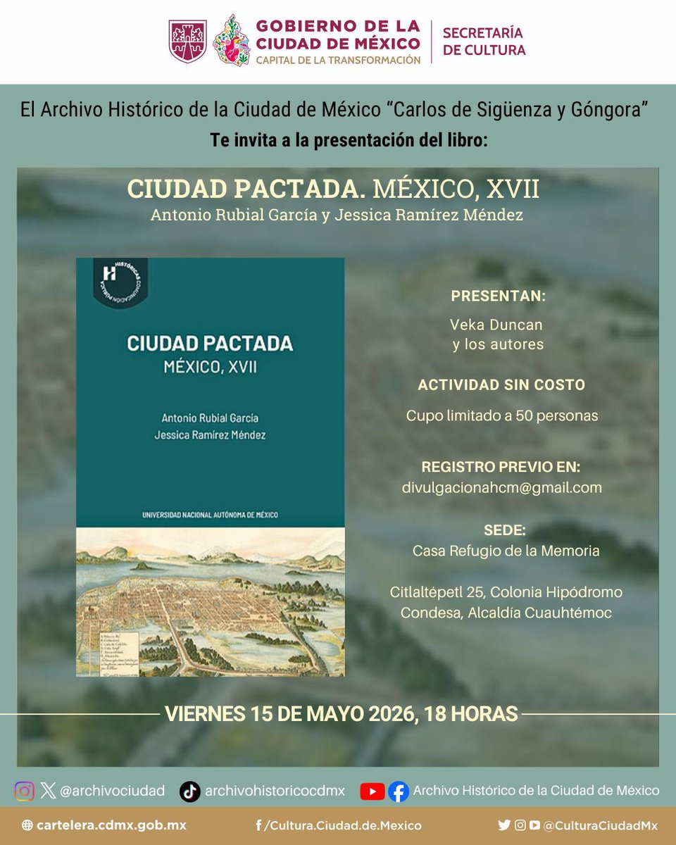 HistoriasMex's tweet photo. 🔔 #RECORDATORIO
Mañana tenemos cita a las 18 h para la #presentacióndelibro “Ciudad Pactada. México, siglo XVII”
📍Casa Refugio de la memoria
https://t.co/O6xJz9Fs6L
¡No te lo puedes perder! #HistoriadeMéxico #eventoscdmx https://t.co/LucRYr1JTB