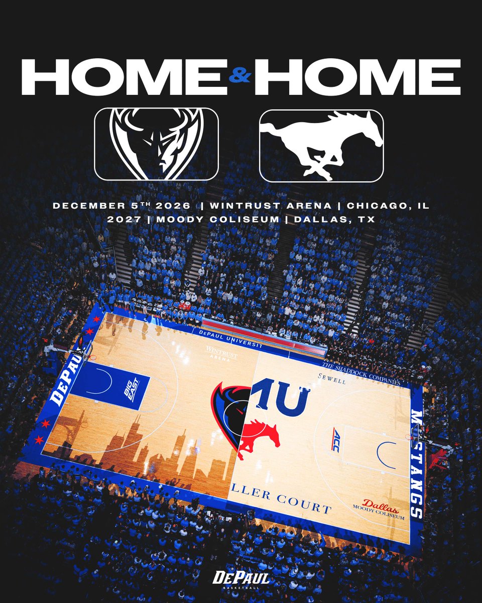DePaulHoops's tweet photo. A new opponent comes to Wintrust. 

DePaul and SMU agree to a home-and-home. 

📰 https://t.co/udz1fTwIOv https://t.co/jIYsP8J71r