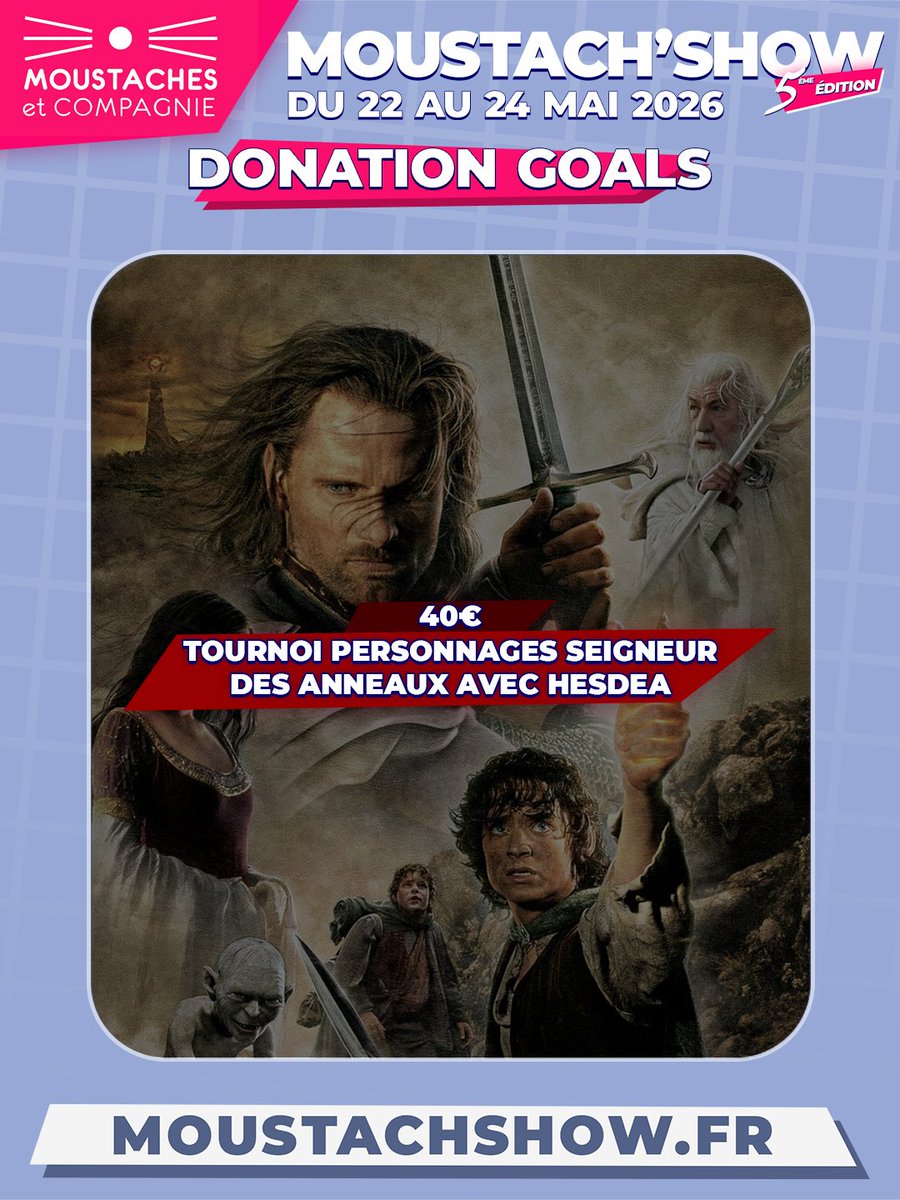 MarvelousCap_'s tweet photo. Donation Goals | Palier #2 : 40€

On réalise le rêve d'Hesdea, celui d'élire, à travers un tournoi, son personnage préféré du Seigneur des Anneaux 💍

#MoustachShow #charityevent #twitch https://t.co/tZ67YgdNLv