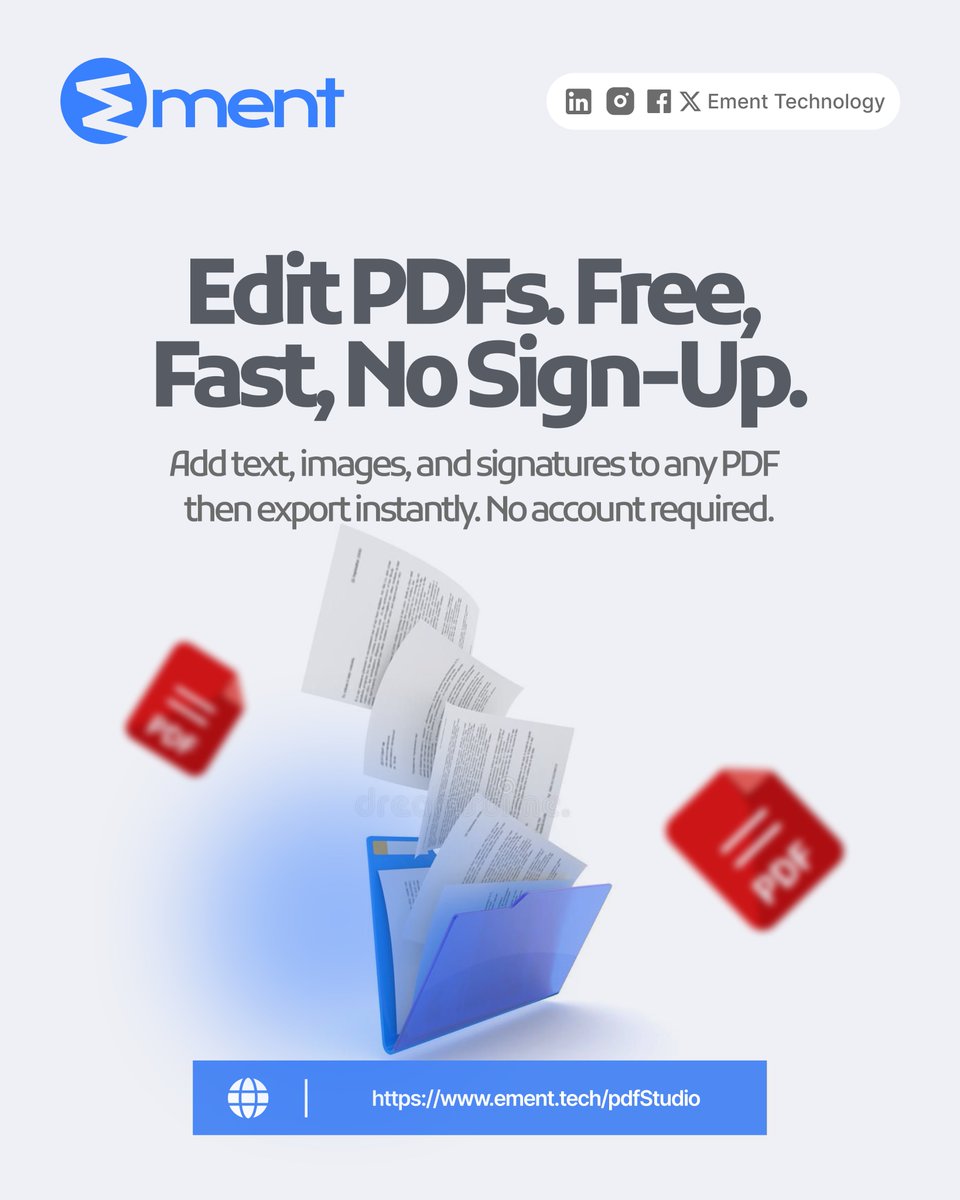 EmentTech's tweet photo. Everything you need. Nothing you don't.
Feature 1
Add Text
Type anywhere on your PDF. Change size, style, and placement with ease.
Feature 2
Insert Images
Drop in logos, photos, or graphics exactly where you need them. https://t.co/Y3nvYlavss