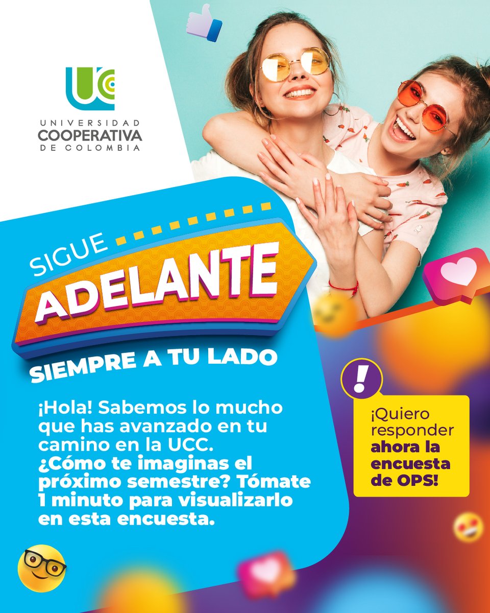UCooperativaCol's tweet photo. Sigue adelante, siempre a tu lado. En 1 minuto, cuéntanos cómo visualizas tu próximo semestre. En la UCC  te  acompañamos  en el propósito de ser profesional.  Diligencia en este enlace tu encuesta de OPS  https://t.co/plFRUOlxzU https://t.co/WqBVrr2Vng