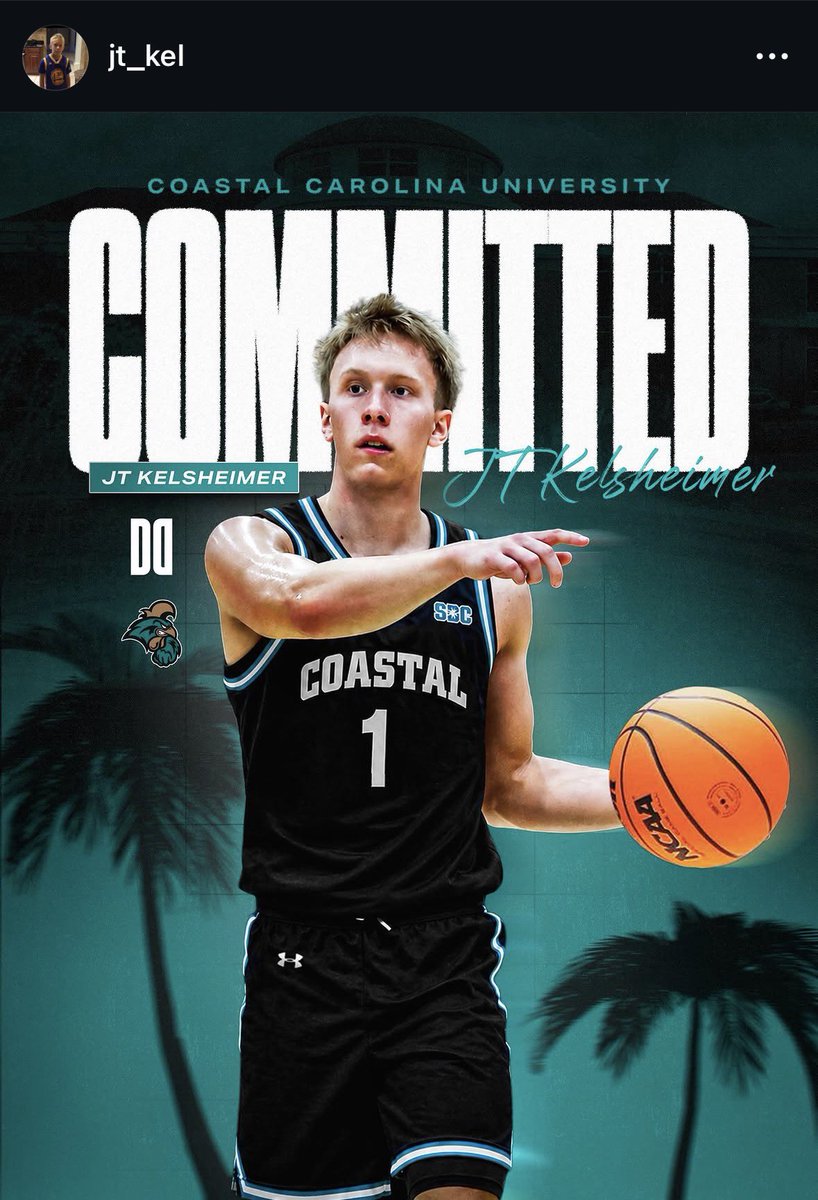 CappsOnSports's tweet photo. 🏀COMMIT: Coastal Carolina has received a commitment from 2026 recruit JT Kelsheimer, per his Instagram 

The 6-0 Ohio native was originally committed to Fairmont State (DII), but will follow Head Coach Tim Koenig who is now Associate Head Coach at CCU #SunBeltMBB https://t.co/4Em04mWFM0