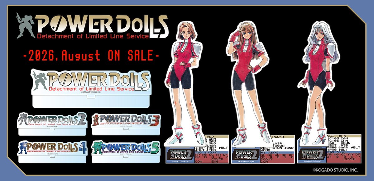 chronua's tweet photo. 『#POWERDoLLS』キャラグッズ
本日5月15日、予約スタート!
第1弾は、
タイトルのロゴアクスタと、
DoLL隊員のキャラクターアクスタが登場!
https://t.co/LTLKi5aIYS
全国のアニメ・ゲーム系グッズショップ、
ホビー系ECサイト様で予約受付中!
#工画堂 #ゲーム #ロボ #PD #グッズ https://t.co/l1fDzNooI6