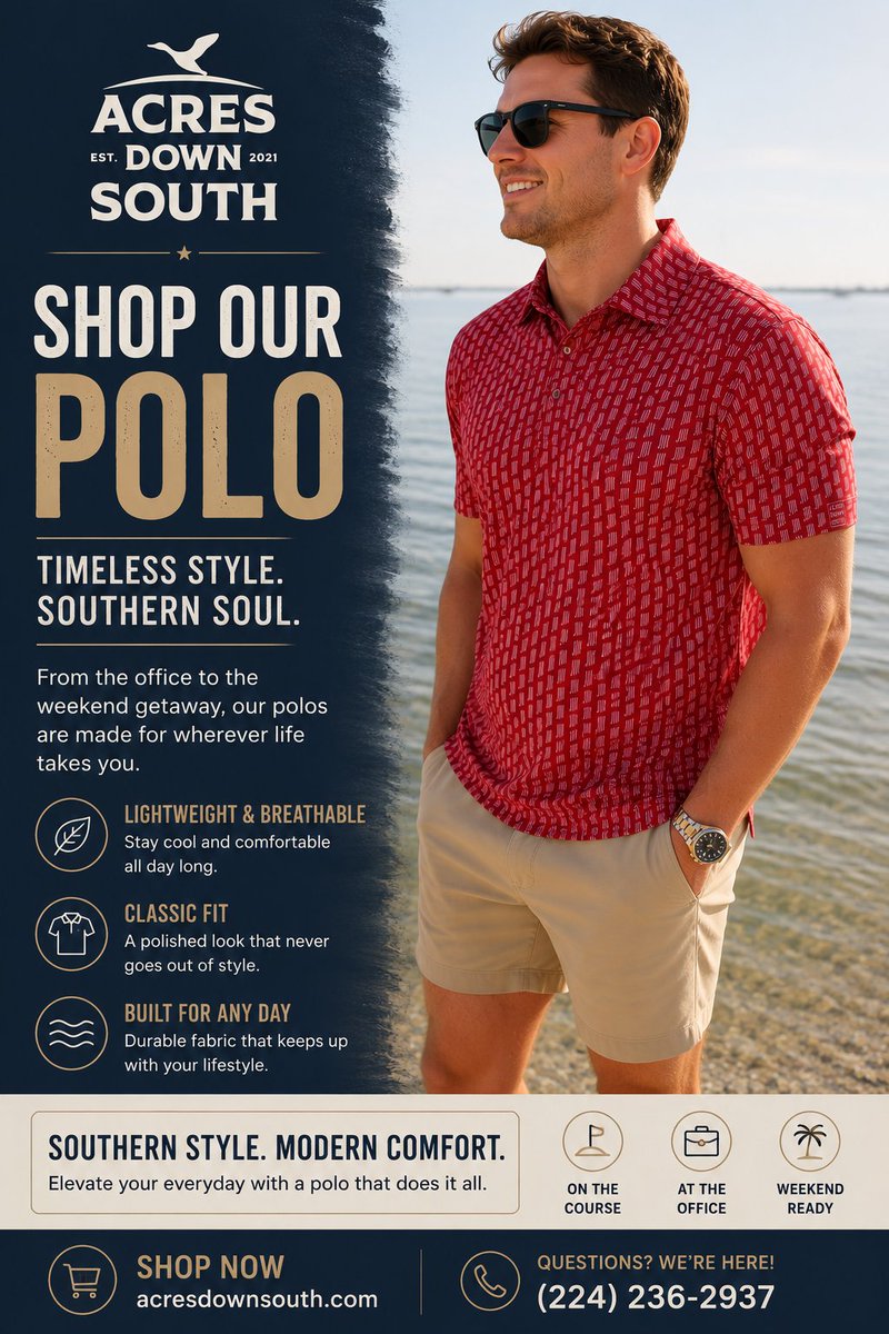 acresdownsouth's tweet photo. Shop our polos and grab the latest sales & discounts before they’re gone 👕🔥
Comfort, style, and everyday Southern vibes all in one fit.
Shop here ⬇️
https://t.co/gPJRhNoR7o
📞 (224) 236-2937
#AcresDownSouth #Polos #SouthernStyle #MensWear #Sale #ShopNow https://t.co/2k9rH47eIY