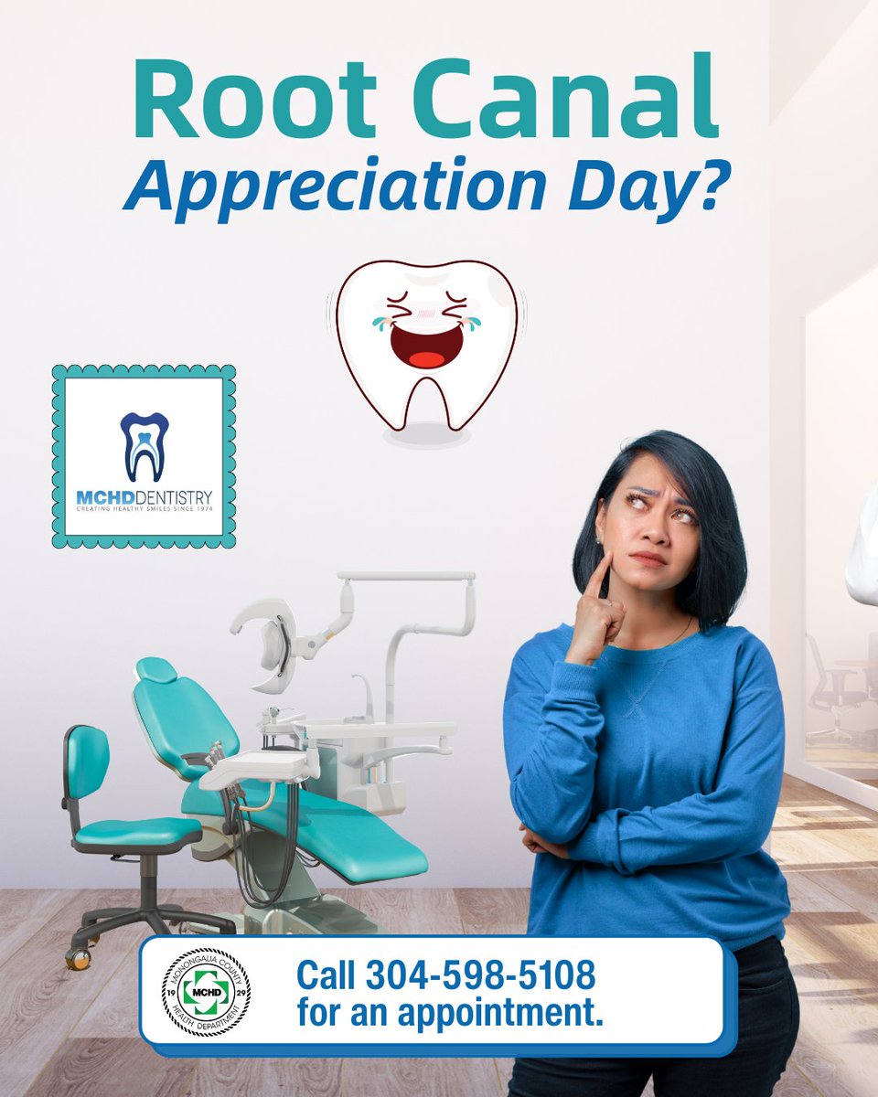 WVMCHD's tweet photo. Root Canal Appreciation Day seems like an odd procedure to celebrate. But MCHD Dentistry wants to remind patients that modern root canals are safe, effective and often painless. Call 304-598-5108 to make an appointment.
More info: https://t.co/1f0SIURFwd https://t.co/alStQJsCoa